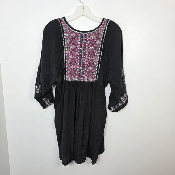 Kyla Seo Black Purple Embroidered Festival Boho Peasant Blouse Tunic Size Medium - Picture 5 of 6
